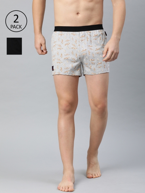 

THE BEAR HOUSE Men Pack of 2 Black & Grey Knitted Pure Cotton Boxers TBH-SINGER
