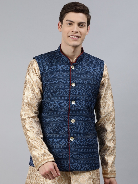 

Ethnix by Raymond Men Blue Printed Nehru Jacket