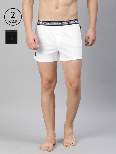 

THE BEAR HOUSE Men Pack of 2 Solid Knitted Boxers TBH-SYRA, White