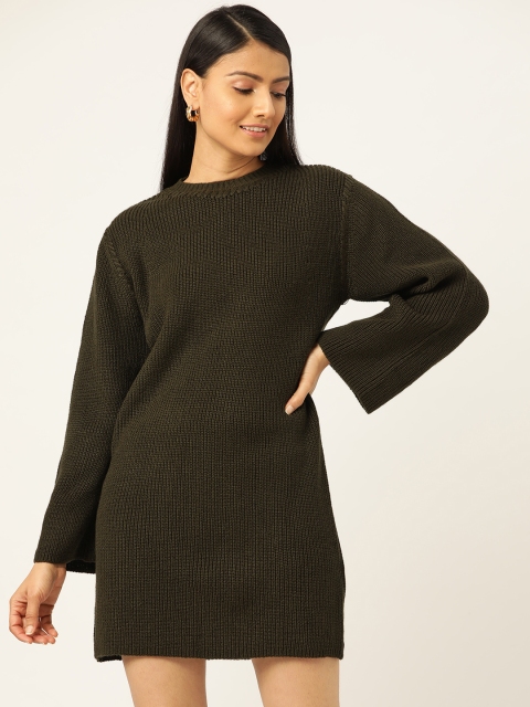 

20Dresses Women Olive Green Ribbed Jumper Dress