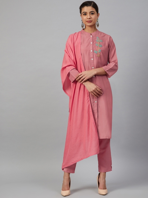 

Jompers Women Pink Solid Kurta with Trousers & Dupatta