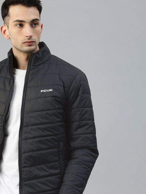 

French Connection Men Navy Blue Solid Padded Jacket