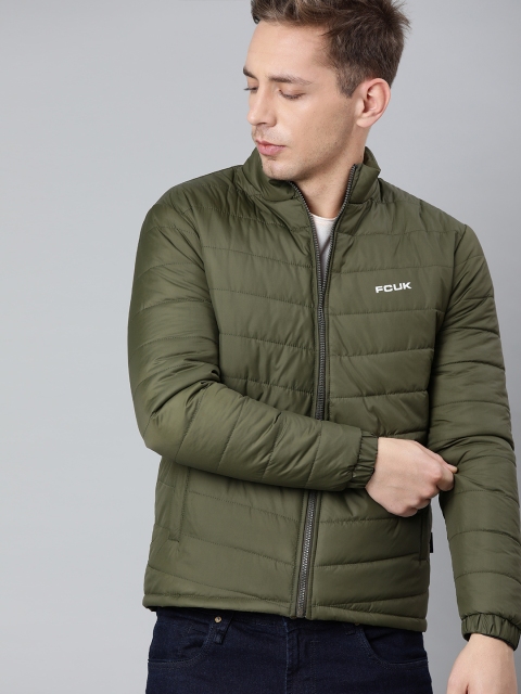 

French Connection Men Olive Green Solid Padded Jacket