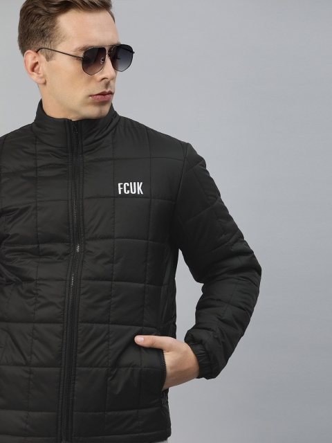 

French Connection Men Black Solid Quilted Jacket
