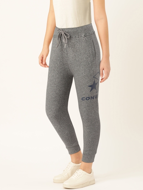 

Converse Women Grey Melange Slim Fit Solid Cropped Joggers with Logo Print
