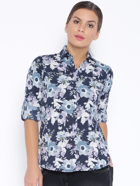 

Park Avenue Woman Navy Floral Print Shirt, Navy blue