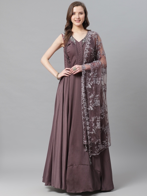 

KHALOM Women Purple Solid Ready To Wear Cocktail Gown with Dupatta