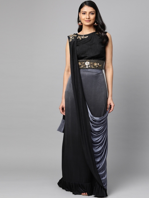 

KHALOM Black & Grey Ombre Ready to Wear Saree