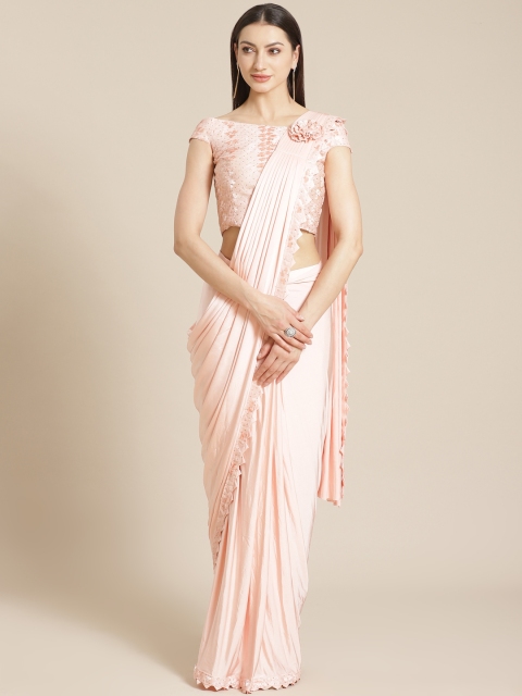 

KHALOM Pink Solid Ready To Wear Saree