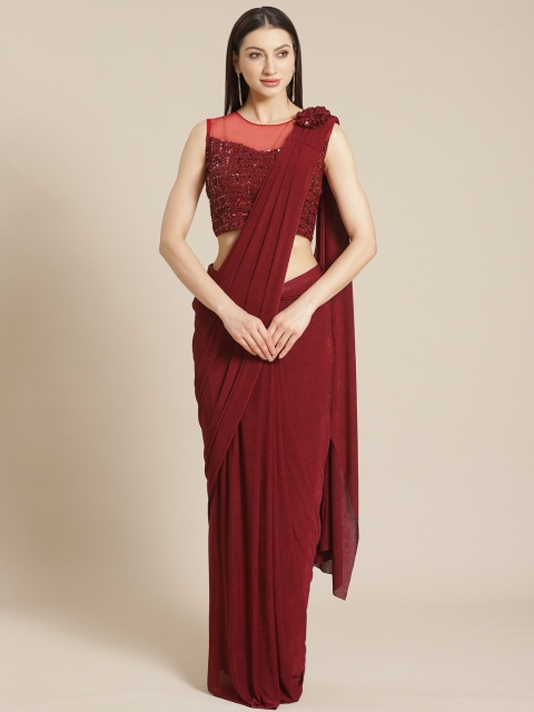 

KHALOM Red Solid Ready To Wear Saree