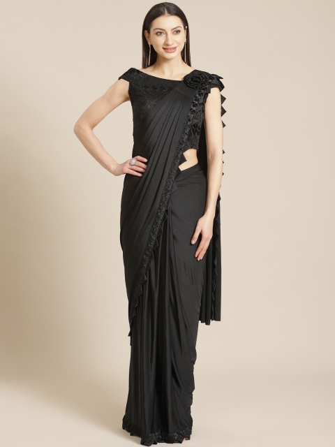 

KHALOM Black Solid Ready To Wear Saree