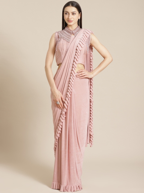 

KHALOM Pink Solid Ready To Wear Saree