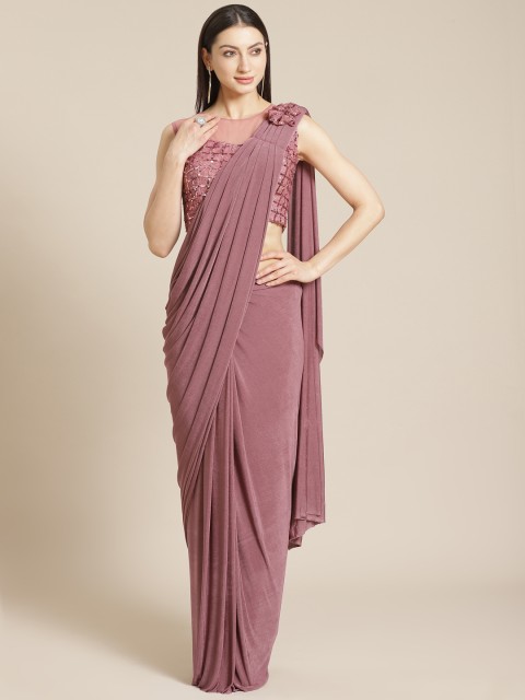 

KHALOM Mauve Solid Ready To Wear Saree