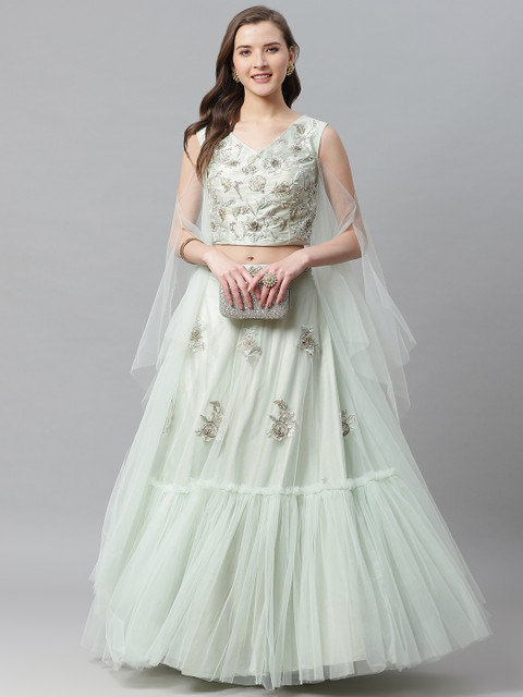 

KHALOM Green Net Ready to Wear Lehenga with Blouse