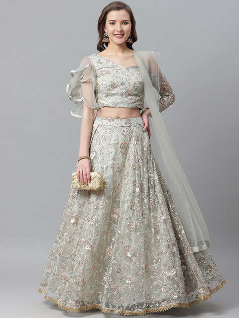 

KHALOM Sea Green & Golden Sequinned Ready to Wear Lehenga with Blouse & Dupatta