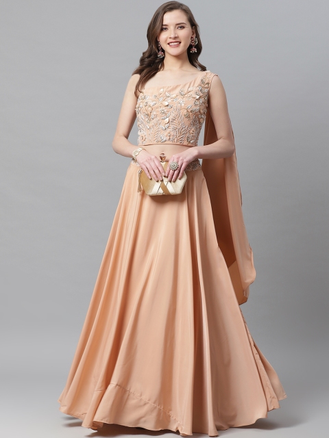 

KHALOM Peach-Coloured & Off-white Embellished Ready to Wear Lehenga with Blouse