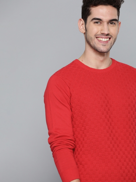 

HERE&NOW Men Red Self Design Pullover Sweater