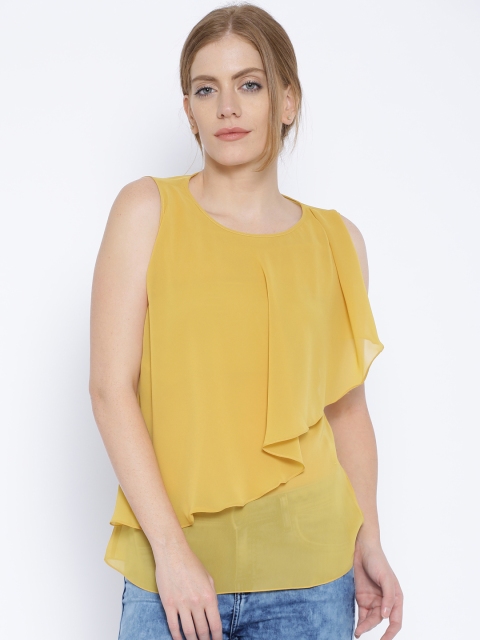 

Park Avenue Woman Mustard Yellow Sheer Layer Top