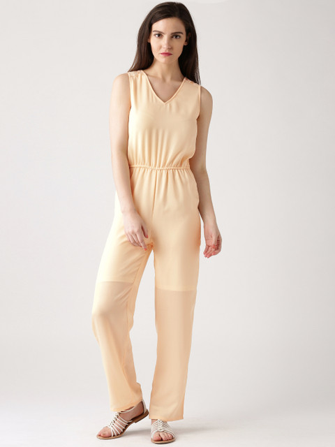 

DressBerry Peach-Coloured Lace Polyester Jumpsuit