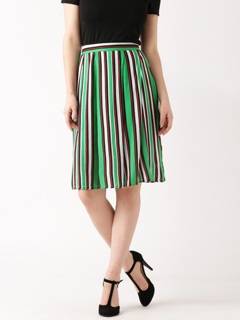 

DressBerry Green Striped A-Line Skirt