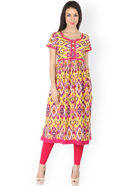 

Indibelle Yellow Printed A-Line Kurta