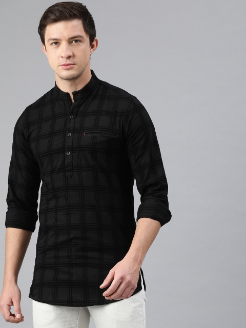 

Ethnix by Raymond Men Black Checked Straight Short Kurta