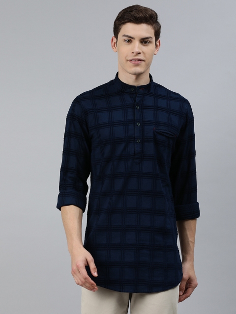 

Ethnix by Raymond Men Navy Blue Checked Straight Kurta