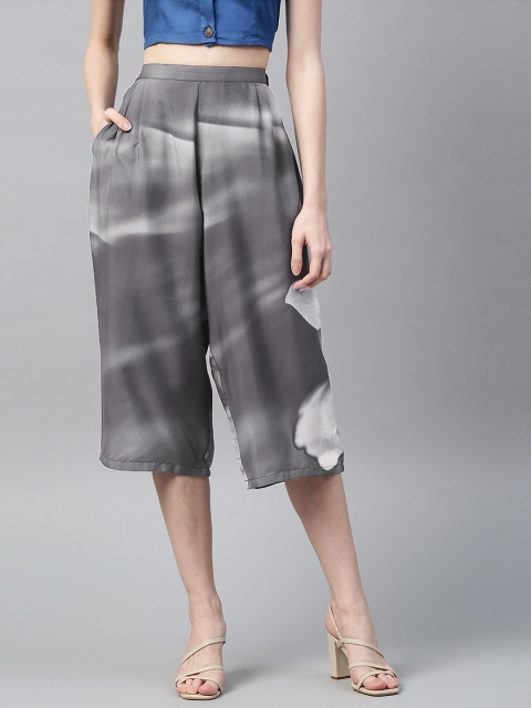 

I AM FOR YOU Women Grey & White Printed Regular Fit Culottes
