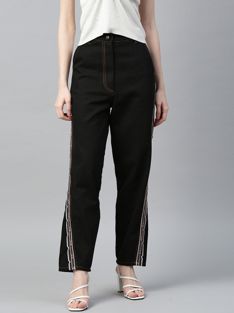 

I AM FOR YOU Women Black Loose Fit Mid-Rise Clean Look Jeans