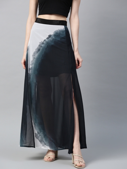 

I AM FOR YOU Women Teal Blue & Off-White Semi-Sheer Dyed Maxi A-line Dress