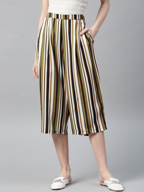 

I AM FOR YOU Women White & Black Striped Regular Fit Culottes