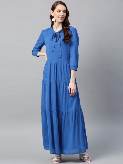 

I AM FOR YOU Women Blue Solid Tiered Maxi Dress