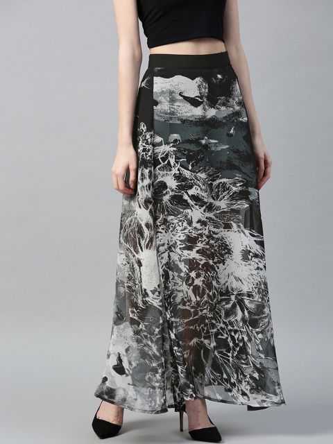 

I AM FOR YOU Women Off-White & Teal Blue Semi-Sheer Printed Maxi A-line Dress