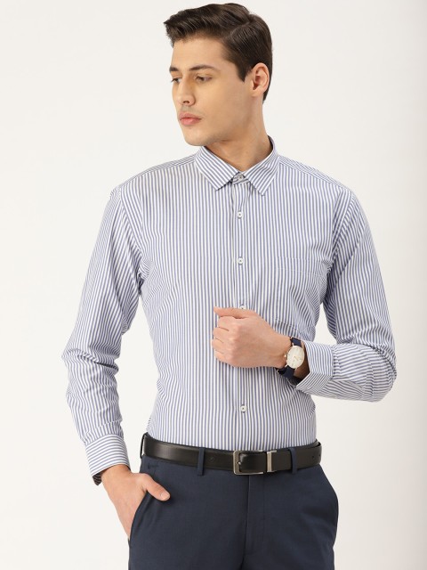 

Style Quotient Men Blue & White Striped Formal Shirt