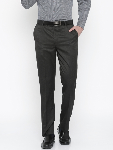 

John Players Men Black Solid Regular Fit Flat-Front Trousers