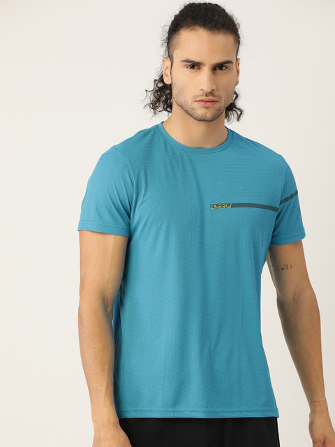 

Sweet Dreams Men Teal Blue Self-Checked Round Neck T-shirt