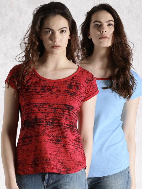 

Roadster Women Pack of 2 Pure Cotton T-shirts, Red