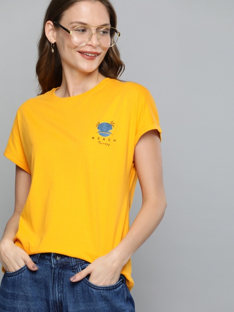 

Mast & Harbour Women Yellow Solid Round Neck T-shirt