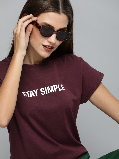 

Mast & Harbour Women Burgundy Printed Round Neck T-shirt