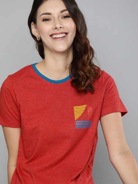 

Mast & Harbour Women Maroon Solid Round Neck T-shirt