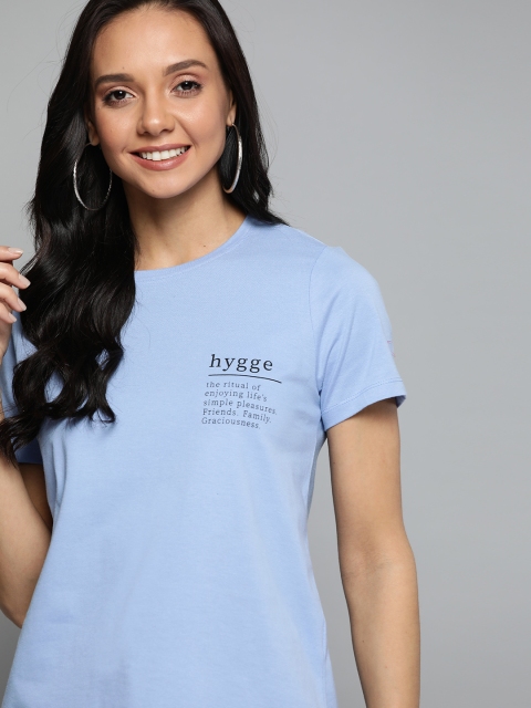

Mast & Harbour Women Blue Printed Detail Round Neck T-shirt