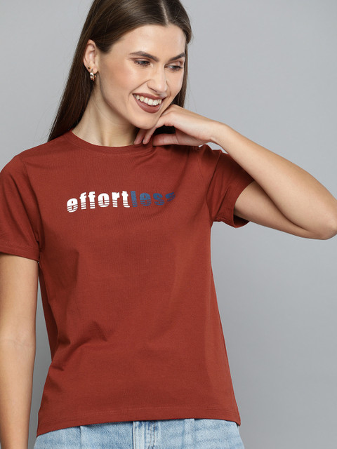 

Mast & Harbour Women Rust Red Printed Round Neck T-shirt