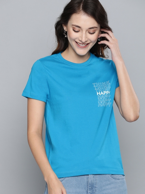 

Mast & Harbour Women Blue Solid Round Neck T-shirt