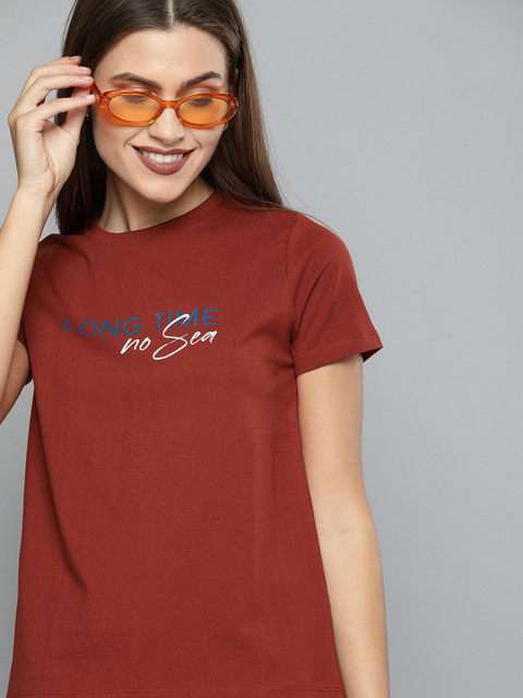 

Mast & Harbour Women Rust Red Printed Round Neck T-shirt