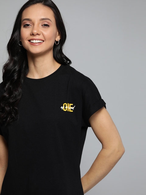 

Mast & Harbour Women Black Solid Round Neck T-shirt