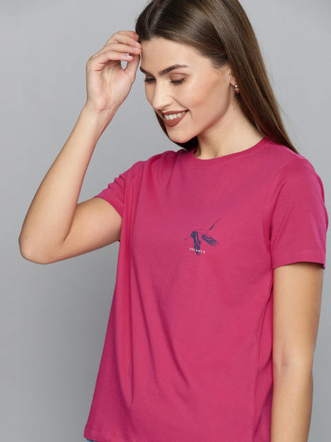 

Mast Harbour Women Pink Solid Round Neck Pure Cotton T-shirt