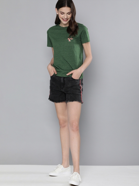 

Mast & Harbour Women Green Solid Round Neck T-shirt