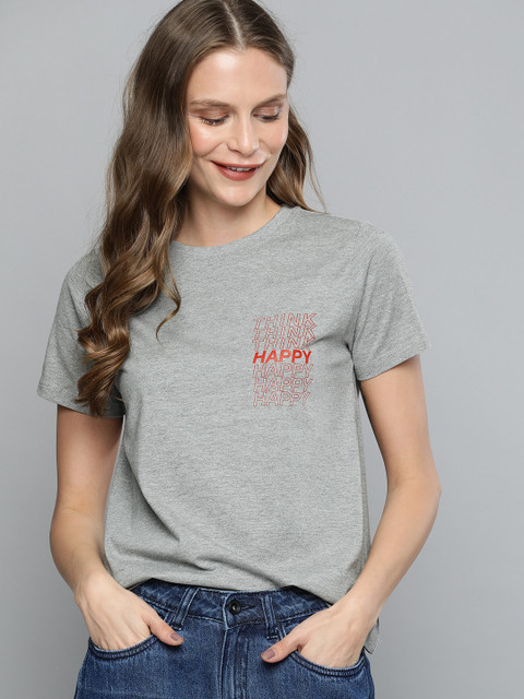 

Mast & Harbour Women Grey Printed Round Neck T-shirt