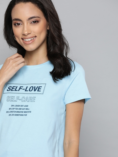 

Mast & Harbour Women Blue Typography Print Round Neck T-shirt