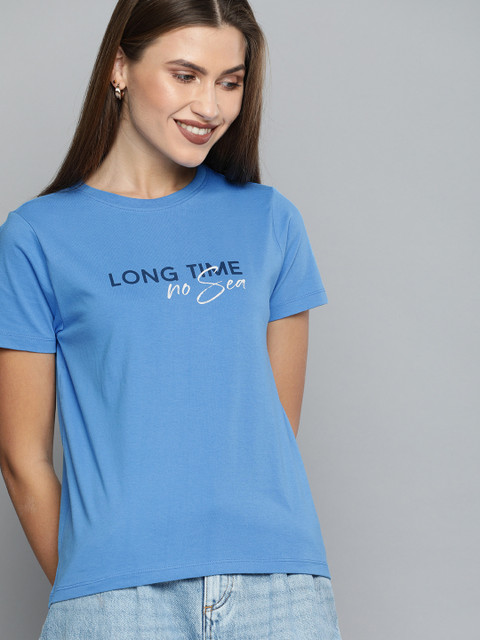 

Mast & Harbour Women Blue Printed Round Neck T-shirt